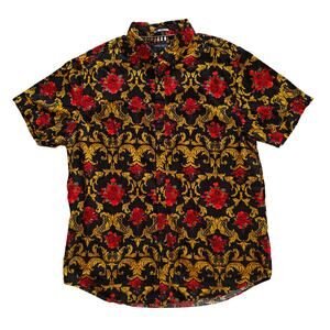Denim & Flower Ricky Singh Baroque Floral Button Down Shirt Black Red